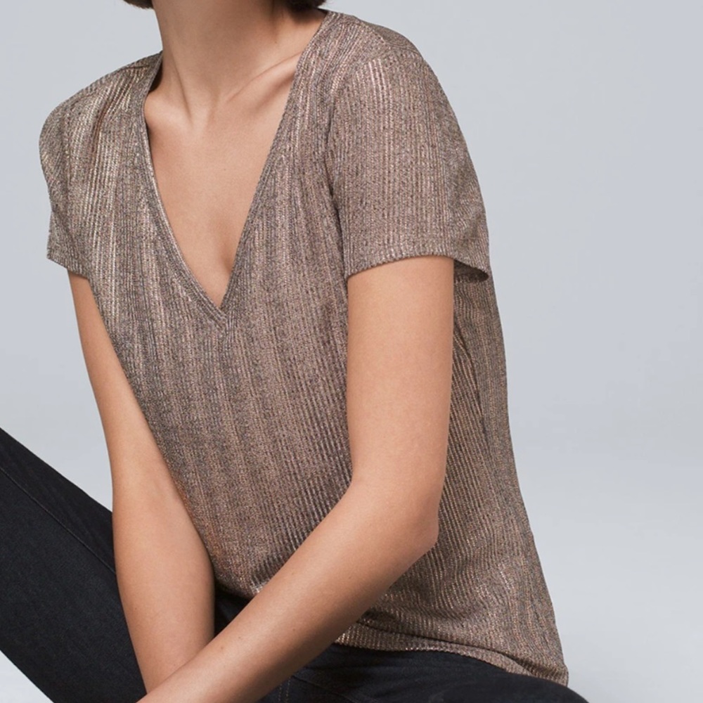 NWT Rose Gold Metallic V—Neck Tee T-Shirt Top